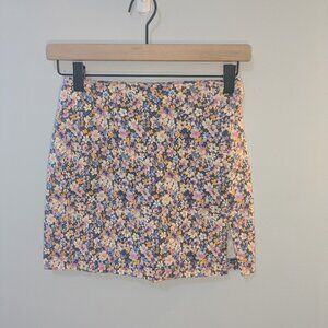 Pink floral mini skirt